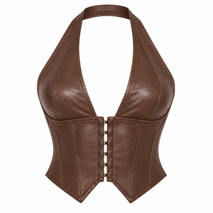 Brown Mocha Faux Leather Corset